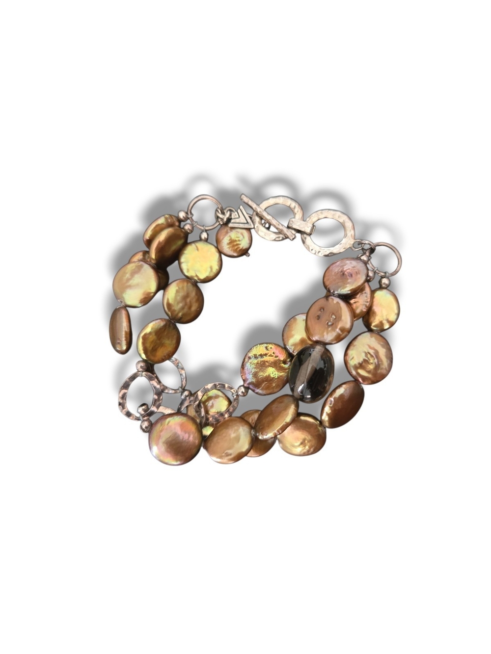 Silpada Iridescent Brown and Gold Multi-Strand Coin Pearl Bracelet